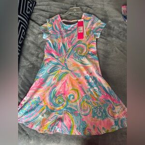 NWT Lilly Pulitzer L 8-10 Alina Girls’ Carnivale Coral Swirl Short Sleeve Dress